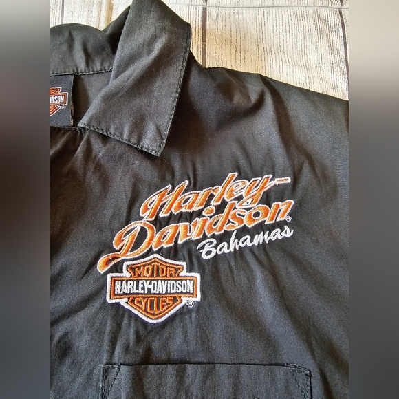 Harley-Davidson Bahamas Patch Women’s Size Large Shirt Black Cotton Button - Picture 4 of 9